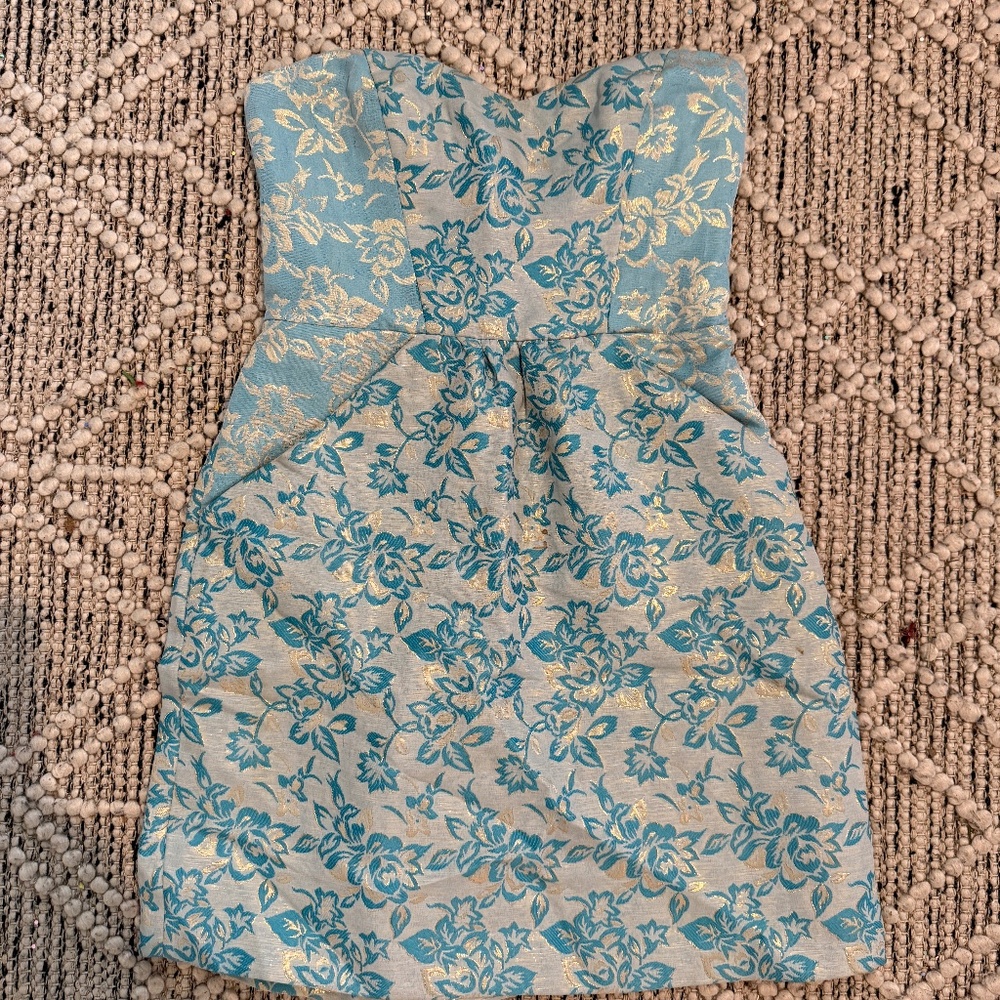 Strapless mini dress with gold details